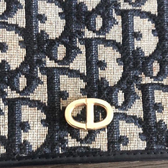 [Dior] Rare Authentic Trotter Long Canvas w/ Leather Navy Blue Signature Wallet - Picture 4 of 16